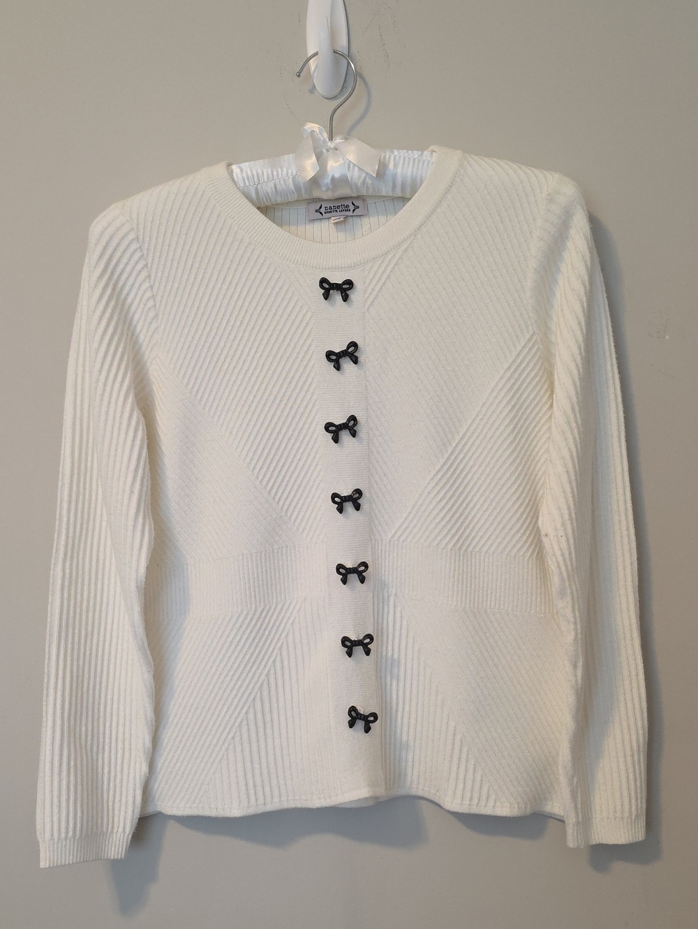 Nanette Lepore Ribbed Bow Button Sweater
